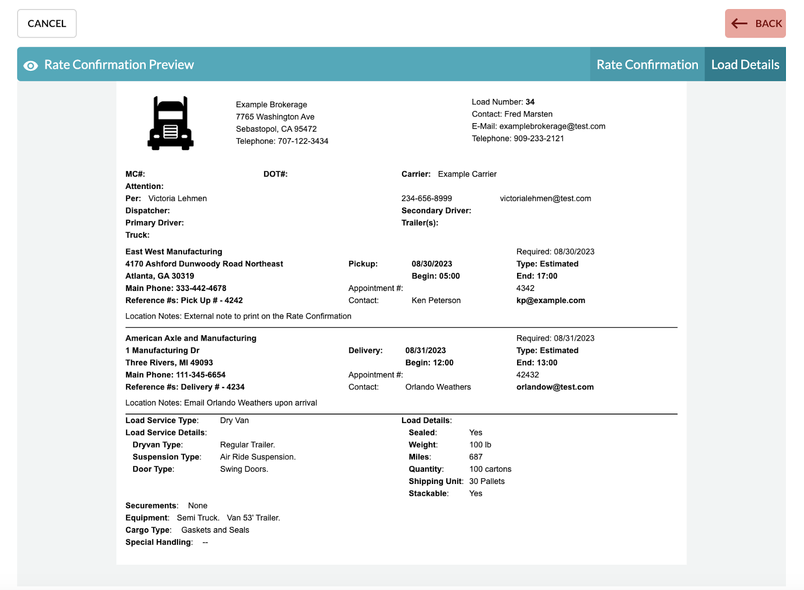 Send rate confirmation eka solutions inc