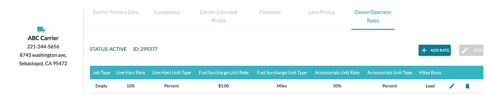 Set Owner Operator Rates EKA Solutions Inc