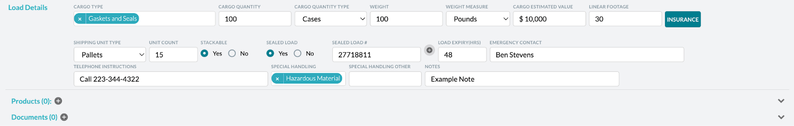 create a new load entry load details.png