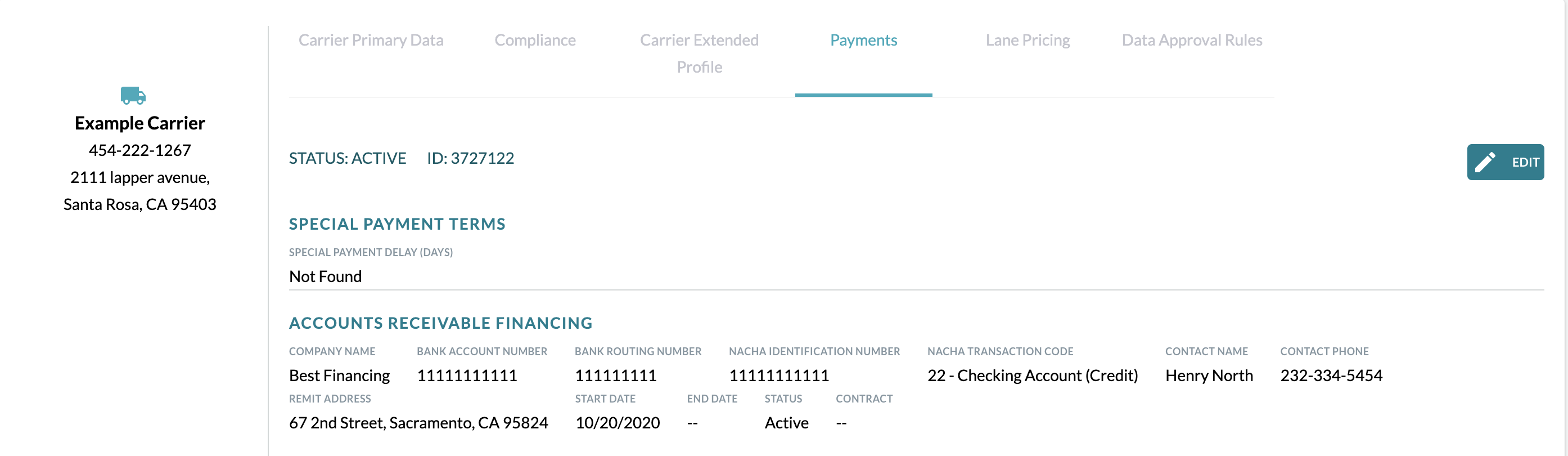Carrier-Specific Payment Terms – EKA Solutions, Inc