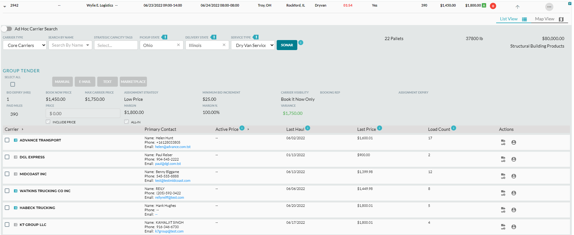 List View Carrier History and Search EKA Solutions, Inc